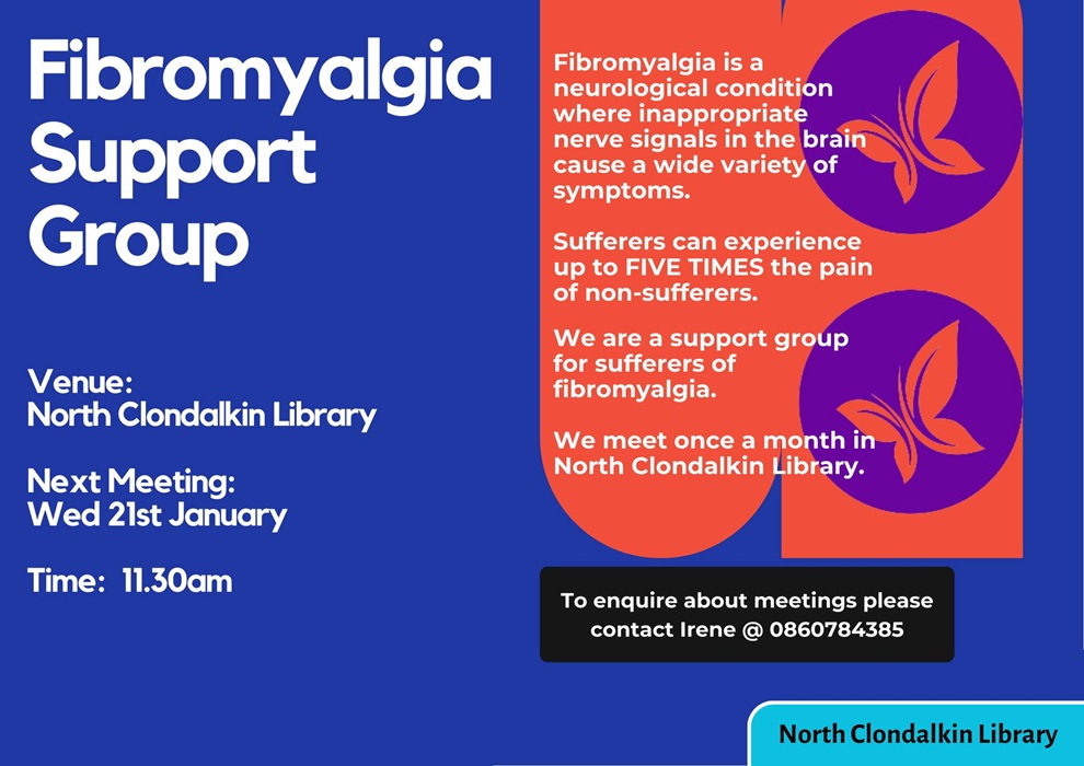 Fibro meeting Clondalkin. Contact Irene 086 0784 385.