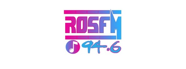 Pink and blue letters Ros FM logo